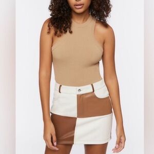 Forever 21 White & Brown Leather Skirt Size Small